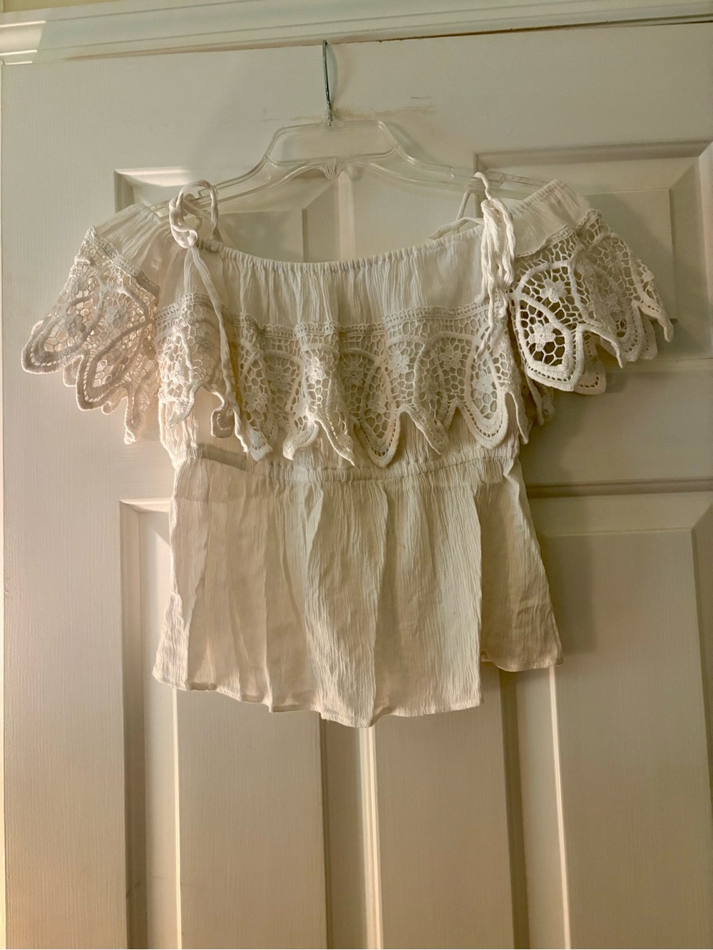 Denim & Supply Ralph Lauren Off Shoulder Blouse Top Crochet Lace Ivory XS